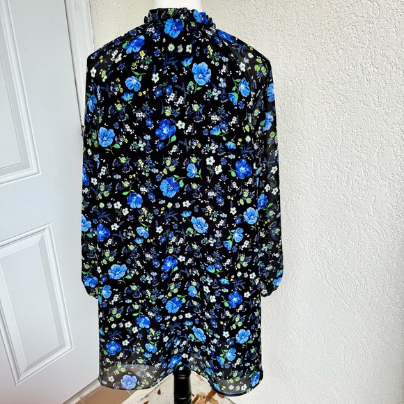 BANANA REPUBLIC. Chic, Long-Sleeve, Black & Blue Floral Dress. Size S. L… - Picture 3 of 11